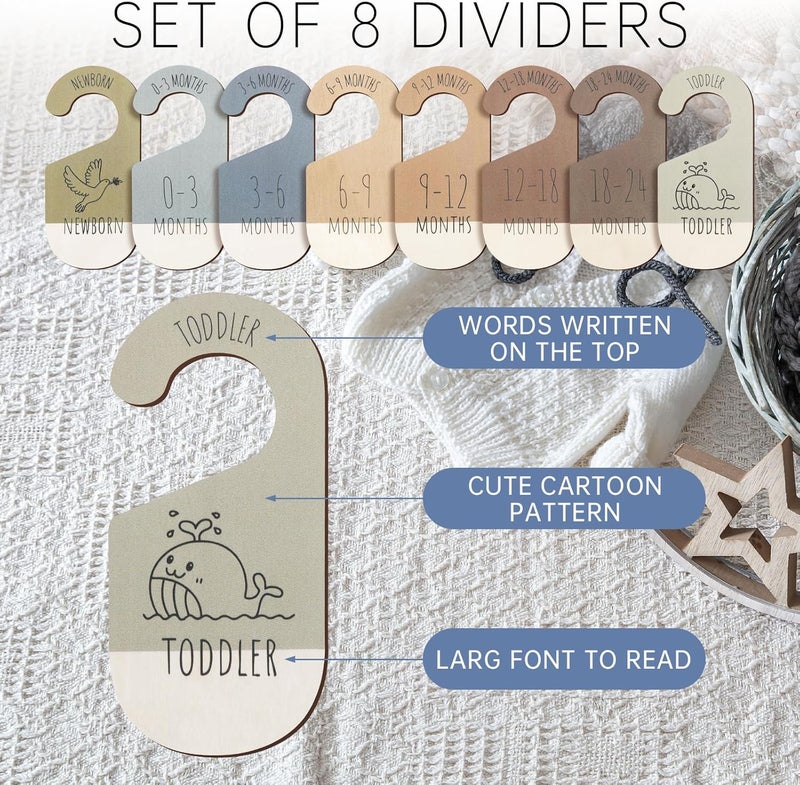 ITDYB Baby Closet Dividers for Clothes Organizer - Set of 8 Wooden Double-Sided Baby Clothes Size Dividers form Newborn to Toddler for Daily Gender-Neutral Baby Nursery Decor - Image 2